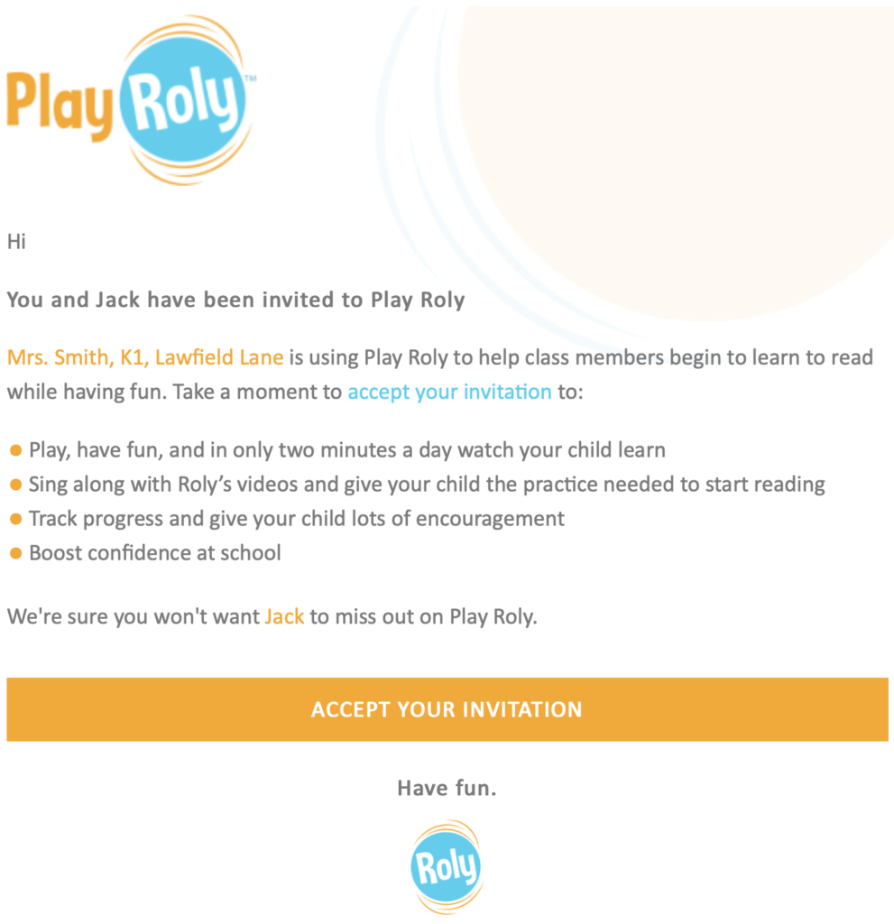 Play Roly invitation form image: You have been invited to Play Roly